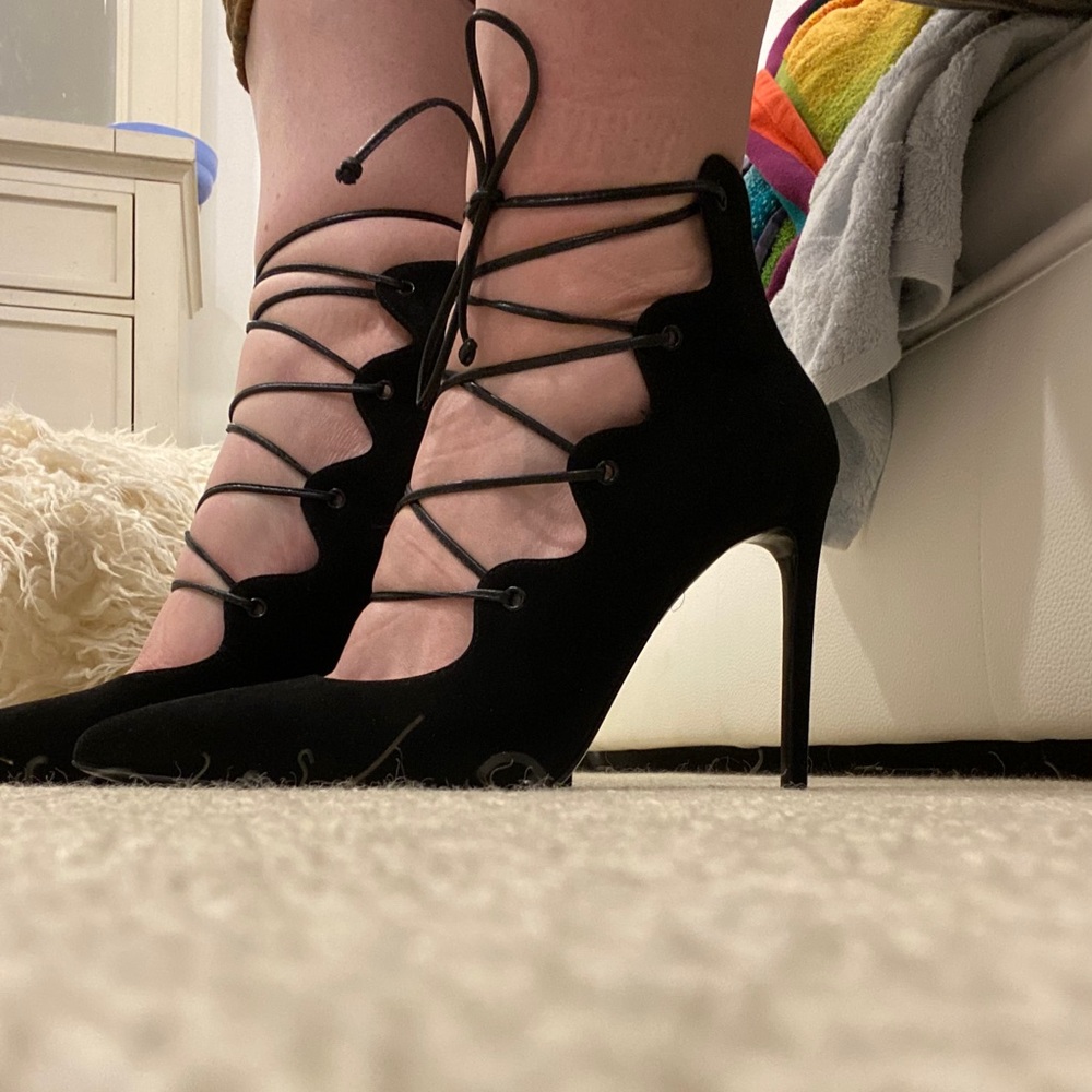Saint Laurent black suede lace up heels - Picture 6 of 7